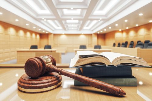 Courtroom, Gavel And Law Books