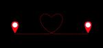 Two geolocation signs connected with heart route.